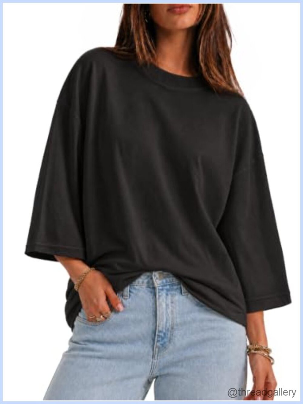 Oversized 3/4 Sleeve Boxy Crew Neck Casual Summer Tee Loose Fit Basic Top